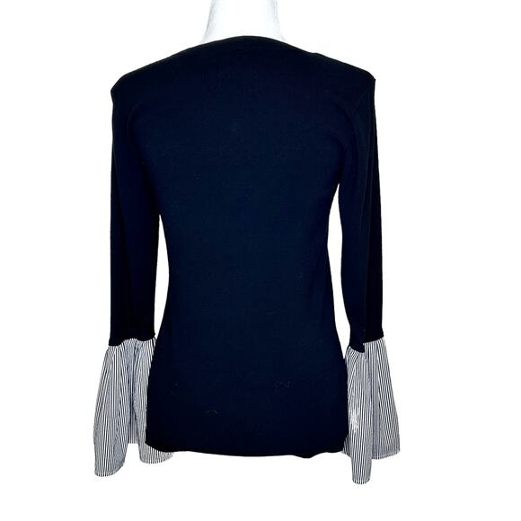 Halogen Black Sweater Black White Striped Bell Ruffle Sleeve - Picture 5 of 7